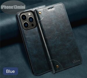 iPhone13mini case PU leather stylish smartphone case smartphone cover blue Impact-proof impact absorption [n278]