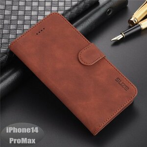 iPhone14PROMax case PU leather stylish smartphone case smartphone cover Brown Impact-proof impact absorption [n276]