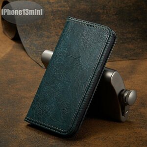 iPhone13mini case PU leather stylish smartphone case smartphone cover green Impact-proof impact absorption [n279]