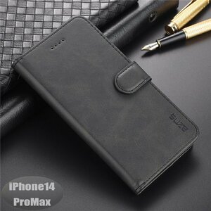 iPhone14PROMax case PU leather stylish smartphone case smartphone cover black Impact-proof impact absorption [n276]