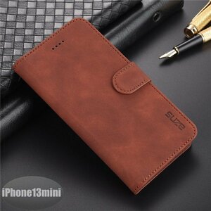 iPhone13mini case PU leather stylish smartphone case smartphone cover Brown Impact-proof impact absorption [n276]