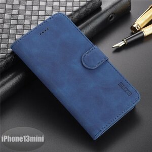 iPhone13mini case PU leather stylish smartphone case smartphone cover blue Impact-proof impact absorption [n276]