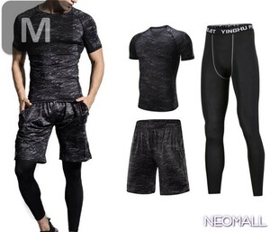  бег одежда короткий рукав 3 позиций комплект M размер [0-021] тренировка одежда спорт одежда компрессионная одежда скорость . вентиляция . пот высота эластичность 