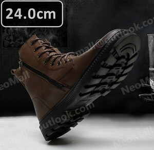  side zipper attaching cow original leather men's Shute boots Brown size 24.0cm casual . bending . commuting light weight imported car goods [n031]