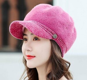 キャスケット ピンク 帽子 レディース 秋冬 大きいサイズ キャップ ゆったり 可愛い かわいい 小顔 伸縮性 防寒対策