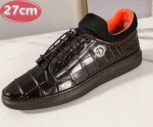 クロコダイルレザー スニーカー 最高級 ワニ革 クロコダイル 靴 メンズシューズ 革靴 ダークブラウン 27.0cm 【n790】