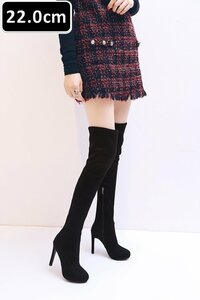  autumn winter f lock knee high boots black 22.0cm race up long boots high heel boots . height shoes beautiful legs new goods *198