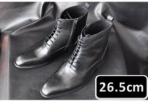 メンズ ビジネス シューズ 本革 ブラック サイズ 26.5cm 革靴 靴 カジュアル 屈曲性 通勤 軽量 新品 ショートブーツ【apa-168】
