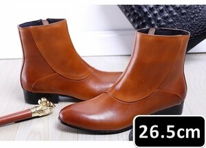 メンズ ビジネス シューズ 本革 ライトブラウン サイズ 26.5cm 革靴 靴 カジュアル 屈曲性 通勤 軽量 新品 ショートブーツ【apa-166】