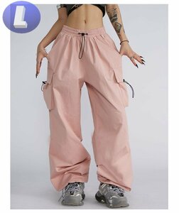  cargo pants Pink Lady -sL wide Street Dance outdoor waist rubber 