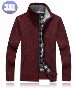 ニットジャケット レッド 3XLサイズ ジッパー セーター　
