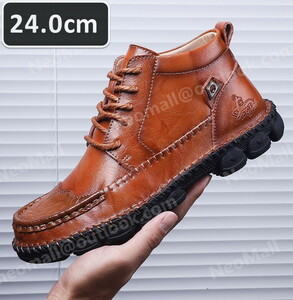  cow leather men's Shute boots Brown size 24.0cm leather shoes shoes casual . bending . commuting light weight imported car goods [n021]