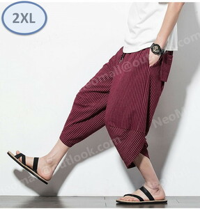 o bargain * men's sarouel pants red 2XL casual hip-hop 7 minute height sweat plain pocket attaching all season [063]