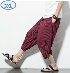 o bargain * men's sarouel pants red 3XL casual hip-hop 7 minute height sweat plain pocket attaching all season [063]