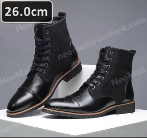 PUレザー メンズ シュートブーツ ブラック サイズ 26.0cm 革靴 靴 カジュアル 屈曲性 通勤 軽量 インポート品【n032】