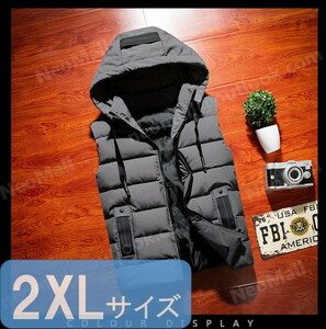  hood . out .. men's down vest 001 gray 2XL size cotton inside down cotton inside the best quilting outer protection against cold autumn winter warm 