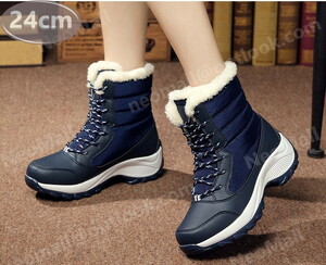  женский снегоступы [968] темно-синий 24.0cm мутон ботинки спортивные туфли winter ботинки обратная сторона ворсистый водонепроницаемый защищающий от холода . скользить зимний обувь хлопок обувь 