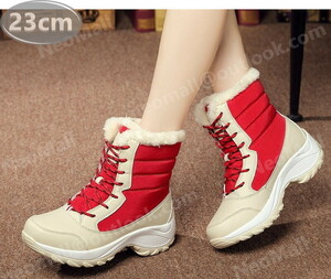  женский снегоступы [968] красный 23.0cm мутон ботинки спортивные туфли winter ботинки обратная сторона ворсистый водонепроницаемый защищающий от холода . скользить зимний обувь хлопок обувь 