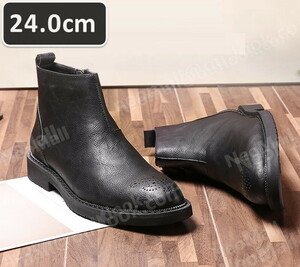 PU leather men's Shute boots black size 24.0cm casual . bending . commuting light weight imported car goods [n028]