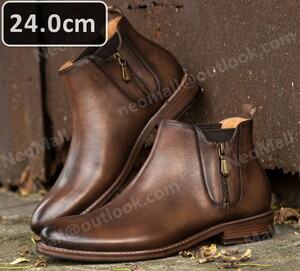  including carriage * original leather cow leather men's short boots Brown size 24.0cm leather shoes shoes casual . bending . commuting light weight imported car goods [n056]