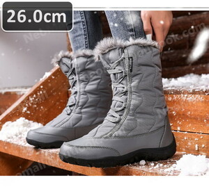  женский снегоступы [970] серый 26.0cm мутон ботинки спортивные туфли winter ботинки обратная сторона ворсистый водонепроницаемый защищающий от холода . скользить зимний обувь хлопок обувь 