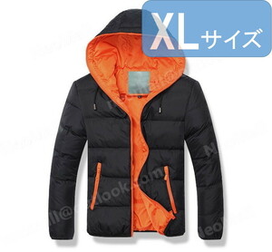  with a hood . men's down 004 black × orange XL size cotton inside down cotton inside the best quilting outer protection against cold autumn winter warm 