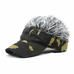 ウィッグ付サンバイザー 帽子 カツラ ウィッグヘア 髪の毛付き ウィッグ付き アウトドア スポー ゴルフ n548-C グレー