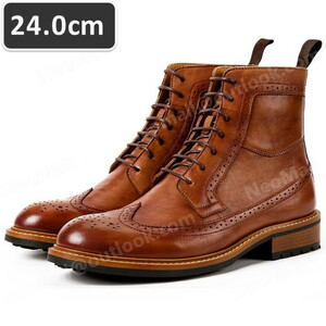  including carriage * original leather cow leather men's short boots Brown size 24.0cm leather shoes shoes casual . bending . commuting light weight imported car goods [n049]