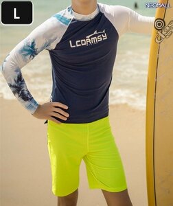 [363] мужской Rush Guard брюки верх и низ в комплекте L размер длинный рукав серфинг shuno-ke кольцо .! купальный костюм body type покрытие UV cut навес 