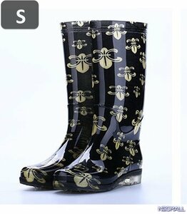  rain measures .* rain boots [504] S size black waterproof rain shoes lady's rain shoes boots rainy season measures . slide waterproof rain snow clear weather combined use 