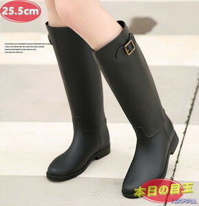 1 start * long rain boots [489] 25.5cm black jockey boots waterproof rain shoes lady's boots rain boots 