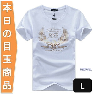 今日の目玉 ☆ 丸首 半袖 Tシャツ【294】ホワイト Lサイズ トップス お洒落 シンプル 春夏