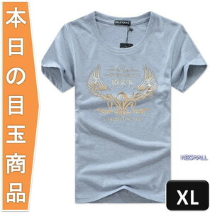 今日の目玉 ☆ 丸首 半袖 Tシャツ【294】グレー XLサイズ トップス お洒落 シンプル 春夏