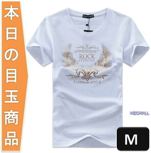 今日の目玉 ☆ 丸首 半袖 Tシャツ【294】ホワイト Mサイズ トップス お洒落 シンプル 春夏