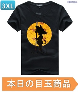 本日のお買得 ☆ 丸首 半袖 Tシャツ【344】 ブラック 3XLサイズ トップス シャツ シンプル イラスト シルエット 春夏