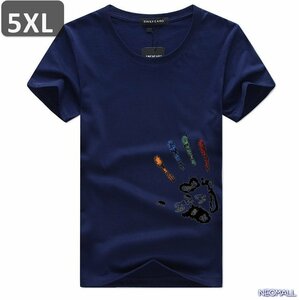 夏の定番 ☆ 丸首 半袖 Tシャツ【457】 ネイビー 5XLサイズ トップス シャツ シンプル イラスト デザイン 春夏