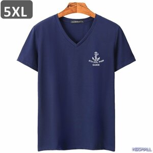 夏にピッタリ ☆ Vネック 半袖 Tシャツ【454】 ネイビー 5XLサイズ トップス シャツ シンプル イラスト デザイン 春夏