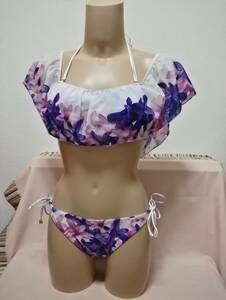 ●Rady紫花柄ケープ風飾りワイヤービキニ　サイズ9M　リゾートビキニ