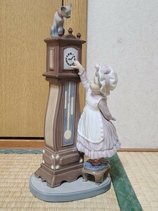 LLADRO　リヤドロ　リアドロ　『　時間のおなおし　』　時計　猫　フィギュリン　少女　置物　