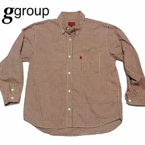 【 group NYC DESIGNED BY USA 】ギンガムチェック、ボタンダウン 長袖シャツ〓 Lサイズ.、左胸部分ポケット有り