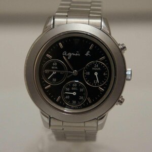 1円【ジャンク】agnesb アニエスベー/レディース腕時計クロノグラフクオーツ/V654-6100/94