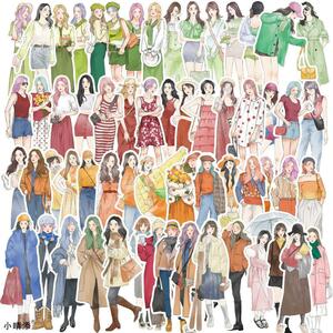 60枚 人物 女の子 海外 フレークシール 素材 手帳 人物ステッカー デコ ジャンクジャーナル スクラップブック No.24