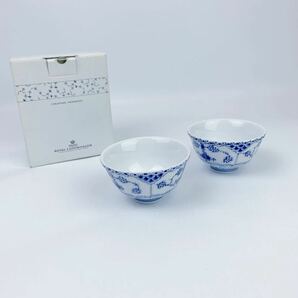 ☆美品☆希少☆廃盤☆専用箱☆RoyalCopenhagen ロイヤルコペンハーゲン ブルーフルーテッド フルレース カップ 湯呑み 2客セット☆の画像2