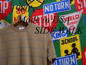 ★シンプルで着こなし易い1枚★Made in USA製アメリカ製SIDE WALKサイドウォークビンテージボーターTシャツ80s80年代ベージュ×ブルーM位