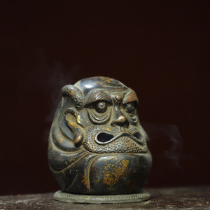 ▽鴻▽ 銅製 拓金 達摩祖師熏香炉 置物 古賞物 中国古玩 中国古美術