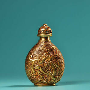 ▽鴻▽銅製 塗金 貔貅紋 鼻煙壺 置物 古賞物 中国古玩 中国古美術