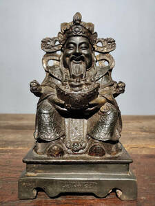 ▽鴻▽ 銅製 泥金 朱砂 財神爺像 置物 古賞物 中国古玩 中国古美術