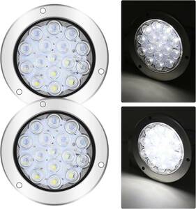 2個セット　円形　LED　トレーラー　テールライト　トラック　16 LED　停止ブレーキ　回転　RV (ホワイト)