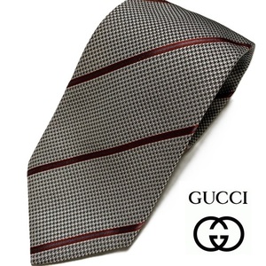 [ used ultimate beautiful goods ]*GUCCI* Gucci * necktie silver ( red ) series reji men taru/ dot silk 100% Italy made 100164