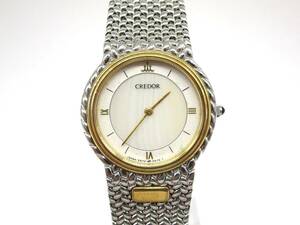 1 jpy ~ Seiko QZ 5A70-0270 Credor 18KT/SS round / used wristwatch 